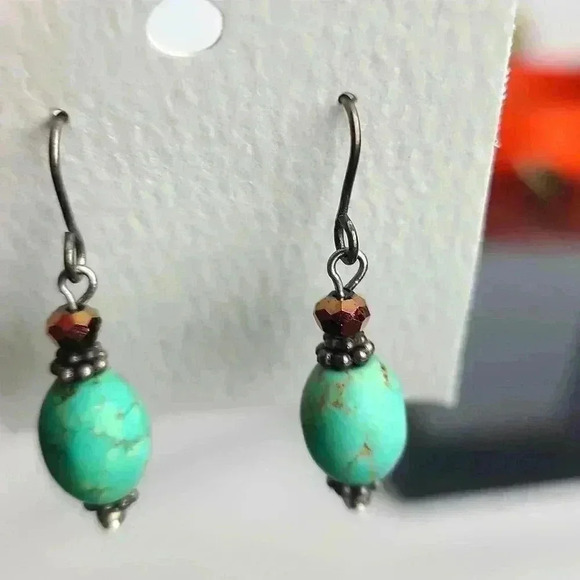 Vintage turquoise drop earrings - Picture 3 of 8
